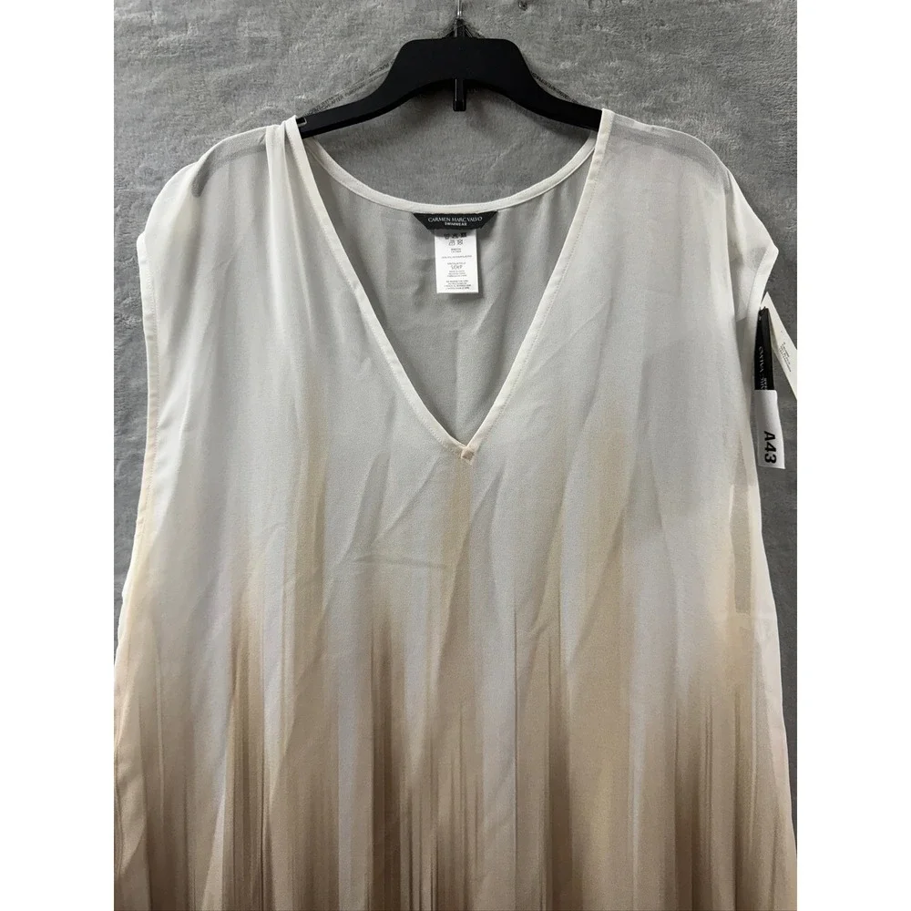 Carmen Marc Valvo Ombre Maxi Dress Cover Up Black Tan White C6U986 Womens Small